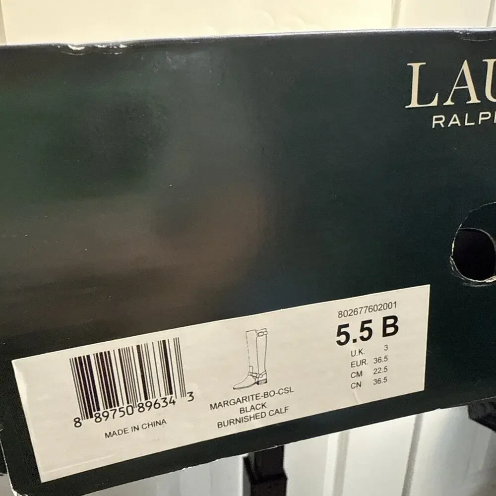 Lauren Ralph Lauren Womens Margarite Black Riding Boots 5.5 Width‎ B NWB